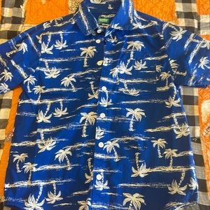 Youth boys blue palm tree button up